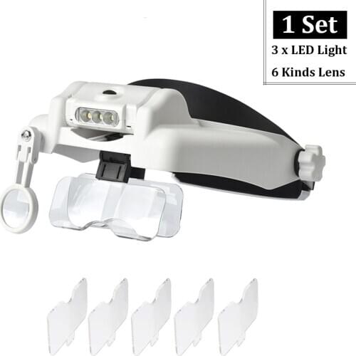 Magnifier 31kinds combination presbyopia reading book watch mobile phone computer Repair test LED headwear Magnifying glass Loup
