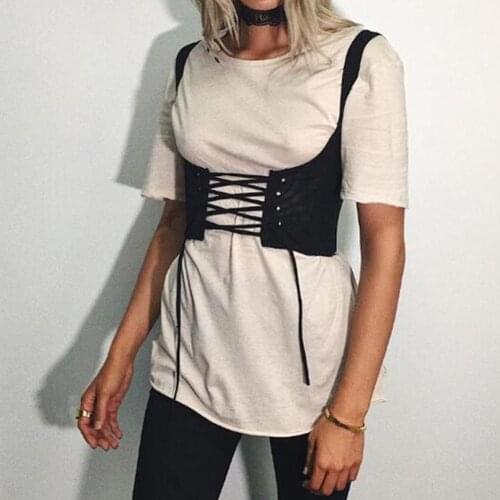 Fashion Sexy Women Lace Up Waistband Corset Belt Tank Shoulder Tie Up Eyelet Front Back Zipper female High Waist Belt