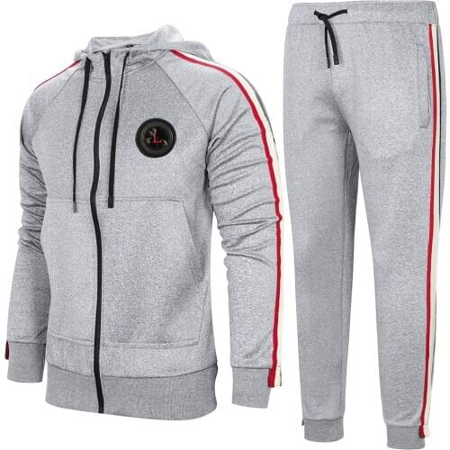 Plus Size Mens Casual Suit for Spring and Autumn Trendy Hooded Sweatshirt Set Outdoor Sports Long Sleeve Jacket and Trousers