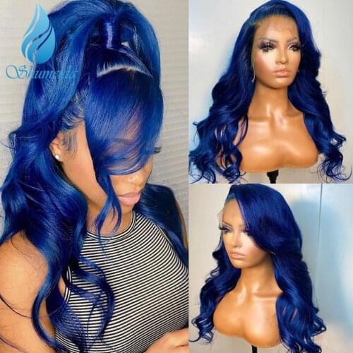 Blue Color 13*6 Lace Front Wigs with Pre Plucked Hairline Brazilian Remy Hair Body Wave Lace Front Human Hair Wig with Baby Hair