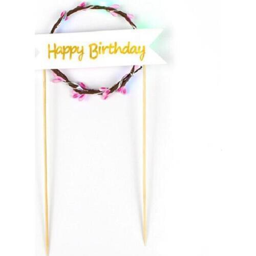 Cake topper banner flag for DIY Cupcake Wrapper Baking party bar Table baby shower Glitter Happy Birthday Star/heart Light