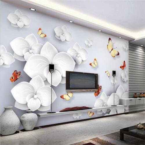 Custom Large Wall Murals Elegant Butterfly&Orchid Flower 3d Murals Wallpaper for TV Background 3d Wall Murals Home Decor