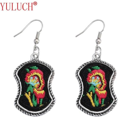 YULUCH Popular Zinc Alloy Jewelry Inlay Embroidered Flower Figure Pendant for Fashion Ethnic Woman Earrings Accessories Gifts