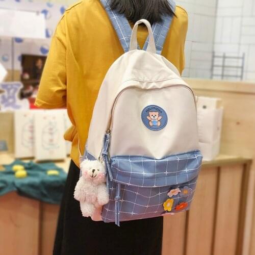 Korean Version of The New Plaid Backpack Large-capacity Student Schoolbag Campus Striped Fashion Girl Waterproof Travel Bag