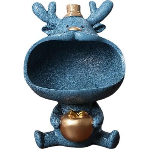 Nordic Deer Ornaments Resin Big Mouth Animal Storage Box Statue Decorative Keys Candy Storage Basket Home Decor Figurines