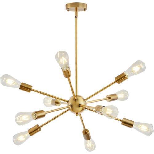 Nordic Industrial Style Brushed Brass Satellite Pendant Light Modern Satellite Lighting Illuminated 10 Arms Brushed Nickel Gold
