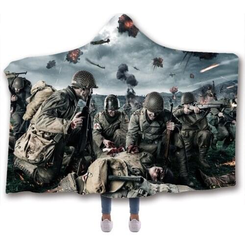 Soldier War National Flag Print Soft Back To School Blanket Warm Wool Velvet Hoodie Blanket Home Camping Cloth Hooded Blanket