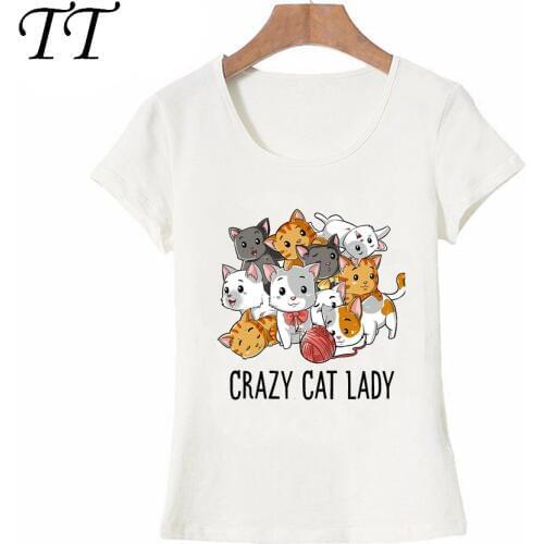 Crazy Cat Lady T Shirt Funny Cats Kitty Kitten Meme Gifts T-shirt for Cat Lovers Summer Cute Woman T-Shirt Cool Tops Female Tees