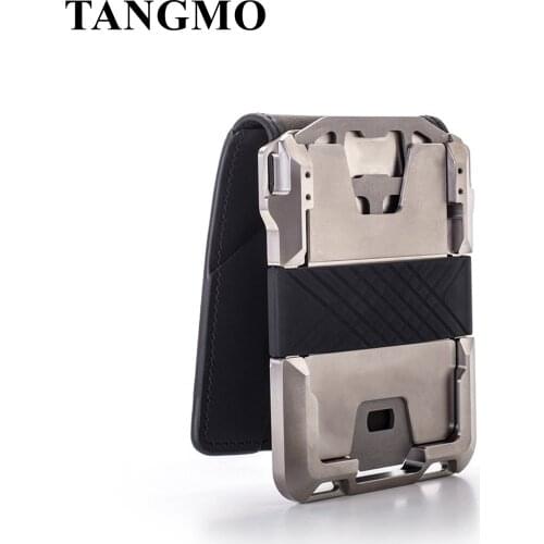 TANGMO Genuine Leather Skin Rfid Credit Card Holder Metal Men Wallets 2021 Badge Cardholder Aviator Minimalist Wallet for Card