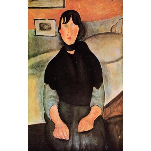 Dark Young Woman Seated by Bed Amedeo Modigliani oil painting for sale online High quality Portrait painting woman Hand painted