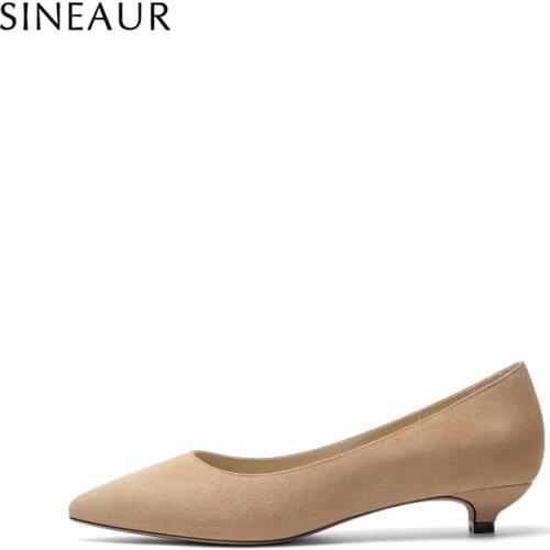 SINEAUR Women Shoes 2021 Fashion Low-heel Pumps Kitten Thin Suede Heels Pointed Toe Elegant Woman Office Ladies Plus Size 35-45