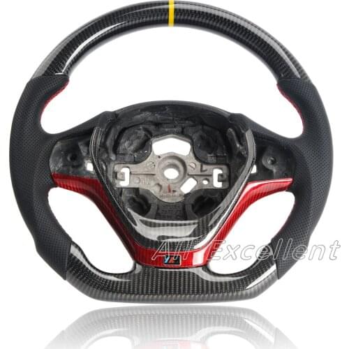 Carbon Fiber & Perforated Leather for BMW F30 F50 Steering Wheel with Red+Carbon Fiber Tirm