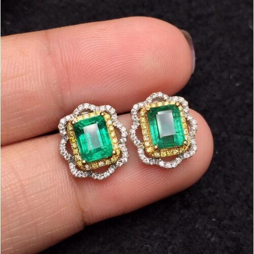 Fine Jewelry Real Pure 18 K Yellow Gold Jewelry AU750 100% Natural Emerald Gemstones 2.78ct Females Stud Earrings for Women