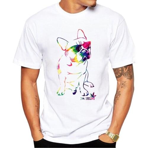 TEEHUB Funny Trippy Frenchie Men T-Shirt Rainbow Lined Frenchie Bulldog Printed Tshirts Short Sleeve t shirts Essential Tee