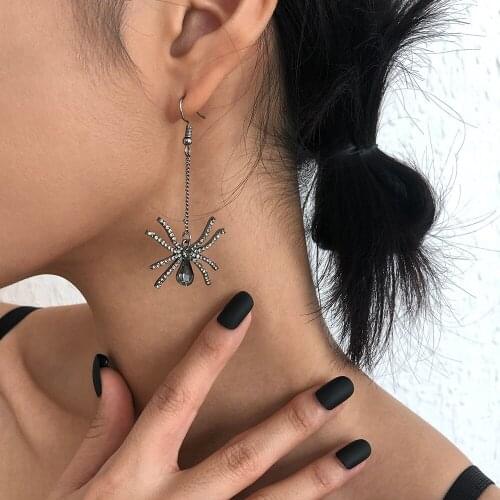 Lalynnly Womens Diablo Gun Black Color Fashion Spider Small Perforation Long Pendant Earrings Female Vintage Accessories E10022