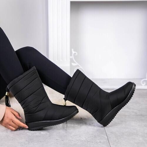 Winter Boots 2020 Women Winter Shoes Mid-Calf Snow Boots Wedges Warm Fur Female Boots Women Footwear