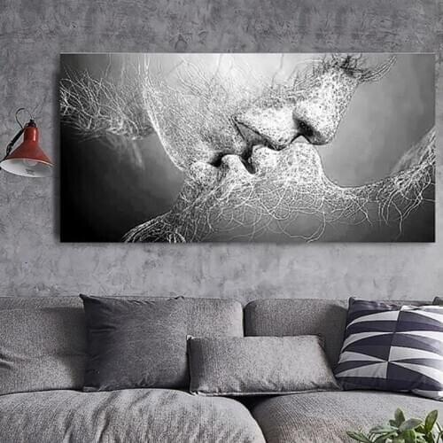 Canvas Hd Prints Pictures 1 Pcs Wall Black Love Kiss Abstract Artwork Painting Home Decor Modular Poster Framed For Living Room