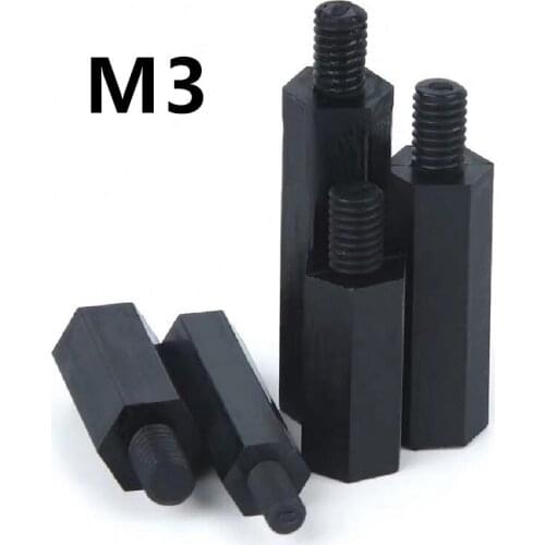 200/100PCS nylon spacer M3x5/6/8/10/12/15/18/20/22/25/30/35/40/45/50mm+6mm Male to Female Black Nylon Standoff spacer
