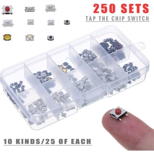 250pcs/box Mixed Tactile Touch Push Switch Kit 10 Types Mayitr Car Remote Control Button Microswitch For Electronic Products