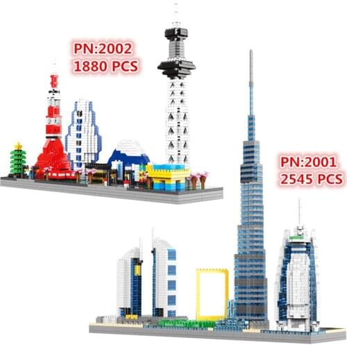 2545PCS World Famous Skyline Architecture Micro Diamond Block Dubai Frame U.A.E Burj Al Arab Khalifa Tower Brick Toys For Gift