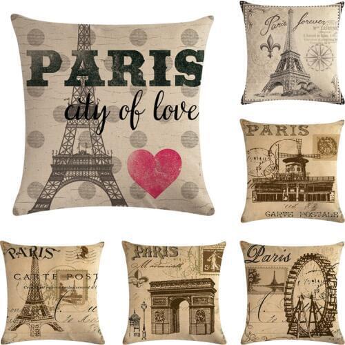 45x45cm Vintage European Architecture Cushion Cover Paris Pillowcase Home Decor Eiffel Tower Throw Pillow Cover