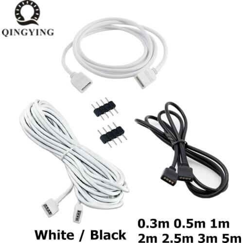 5pcs White / Black Female LED Strip Cable Connector 4Pin Extension Wire 30cm 50cm 1m 2m 2.5m 3m 5m For 3528 5050 RGB LED Strips