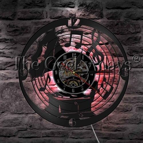 Antique Gramophone Music Note Vinyl Record Wall Clock Home Decor Classic Vintage Gramophone LED Night Light Creative Gift