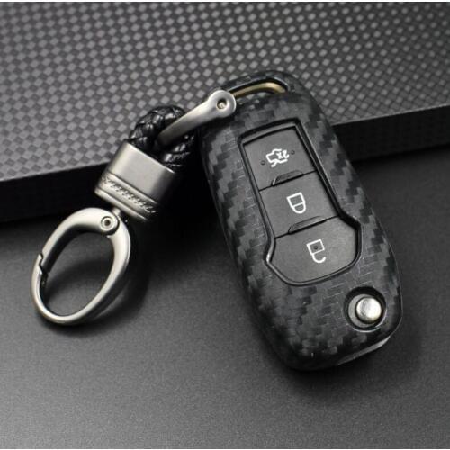 Car Carbon Fiber Key Case Cover Holder For Ford Everest ESCORT Mondeo Keychain Accessories