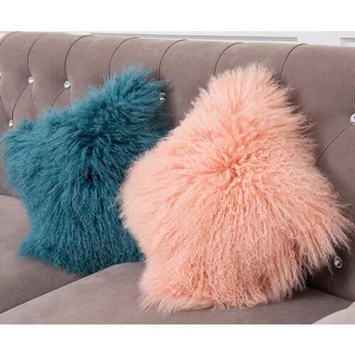 Free Shipping CX-D-04B 45x45cm Hot Selling Mongolia Lamb Fur Cushion Cover Pillowcases Many Colors Blue~ DROP SHIPPING