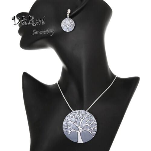 Big Tree of Life Pendant Necklace Set Womens Fashion Enamel Plant Snake Chain Choker Jewelry Sets for Women Friends Gifts 2020