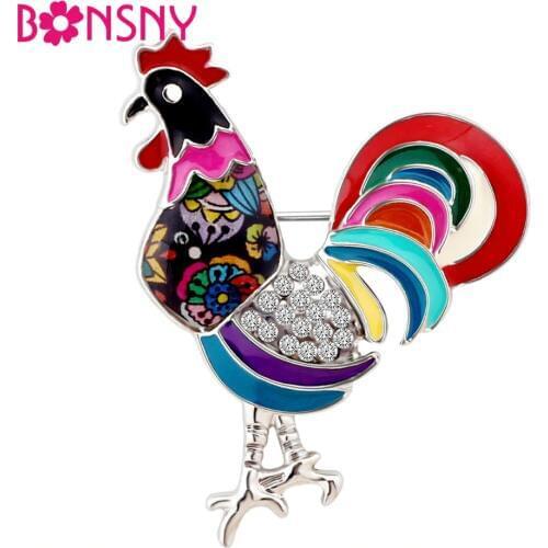 Bonsny Enamel Alloy Rhinestone Floral Chicken Rooster Brooches Farm Animal Jewelry Pin For Women Girls Scarf Clothes Decoration