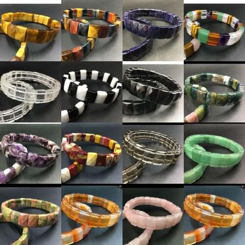 Tigers Eye Blue Sand Crystal Jaspe Carnelian Oblong Women Men Strech Bracelet WB595