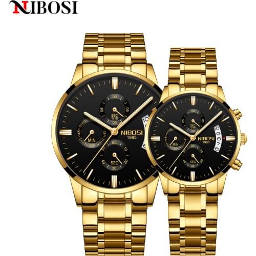 NIBOSI Couple Watches Top Brand Luxury Men Women Wristwatch Gold Timeless Classical Gift Watches for Lovers Relogio Masculino