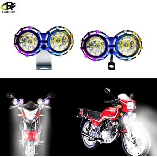 High Low Universal Motorcycle Double Angel Eyes Devil Headlights projector Double Led Bulb Led Chip Motorbike Fog Spot Light