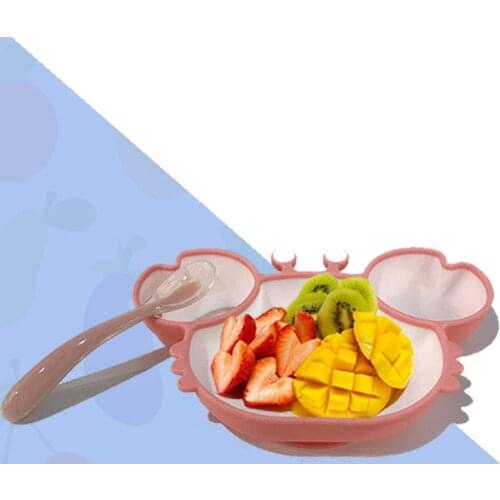 Baby Dishes Silicone Suction Plate Cute Crab Children Feeding Plate Non-Slip Baby Food Feeding Bowl Kids Crab Shape Plate Dishes