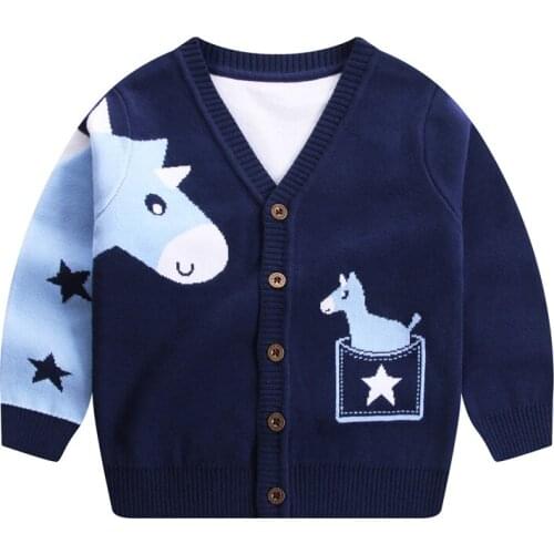 Baby Kids Boys Coat 2021 Spring Autumn Warm Knit Coats with Cartoon Pattern V-neck Knitwear