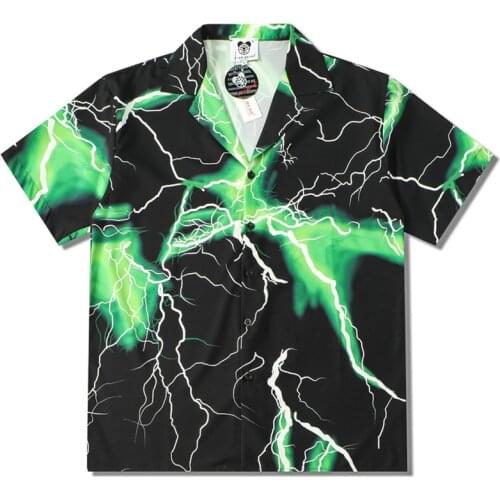 Men Hawaiian Beach Shirts Harajuku Vintage Lightning Printed Polo Shirt Unisex Hip Hop Streetwear Holiday Male Thin Material Top
