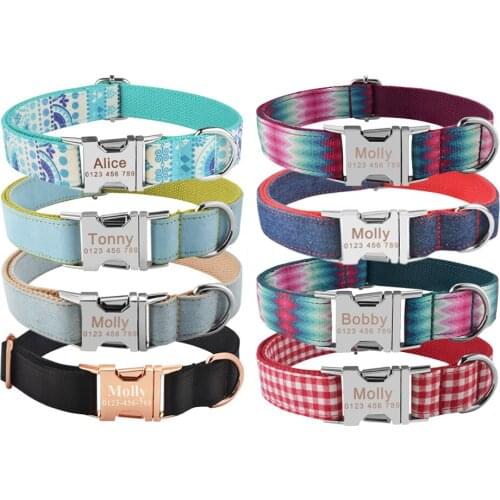 Puppy Small Medium Large Cat Dog Collars Custom Engraved Name ID Tag Adjustable Nylon Collars Personalized Unisex Dogs Collars