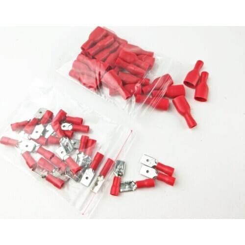 50pcs 6.3mm Red Female with Male Spade Insulated Electrical Crimp Terminal Connectors