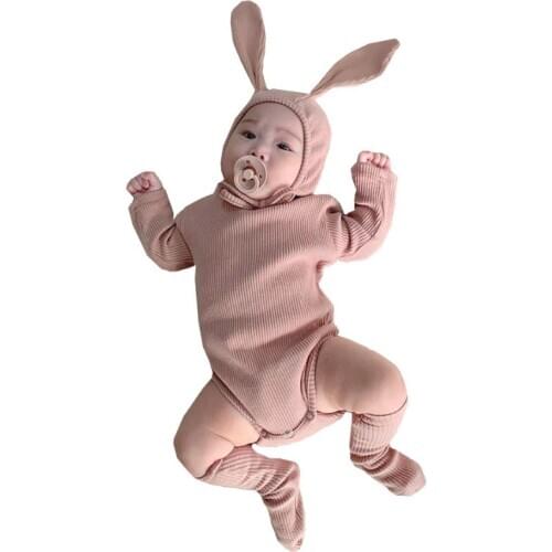 Kids clothes Infant Pure cotton three-piece suit boys girls triangle jumpsuit + hat + socks 0-2years old Beibei quality clothing