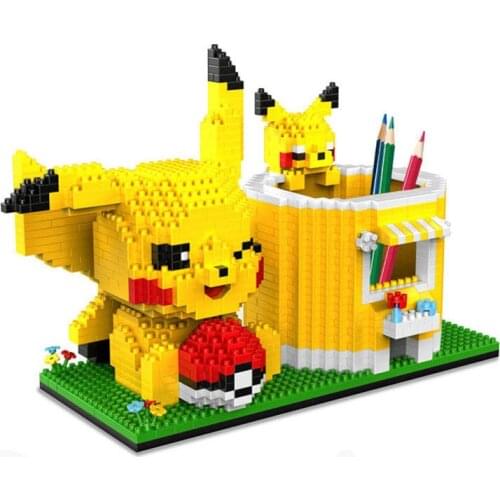 Pokemon Micro Building Blocks Pikachu DIY Pen Container Holder Mini Diamond Brick Figures Toys For Kid Christmas Gift