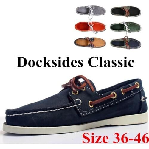 Men Women Genuine Leather Docksides Classic Homme Femme Boat Shoes,Plus Big Size Navy Black Brown Brand Flats Loafers A048