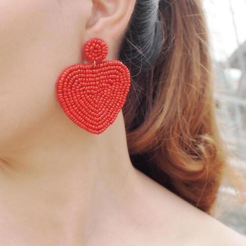 MANILAI Handmade Beaded Earrings Heart Pendants Love Gifts for Women Bohemian Drop Dangle Earrings Statement Jewelry