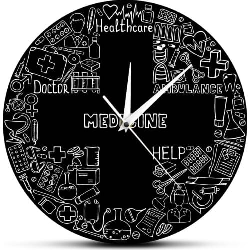 Healthcare Hospital Cross Decor Medical Symbols Wall Clock Heartbeat Nurse Doctor Gift Medicine Drugstore Wall Hanging Clock