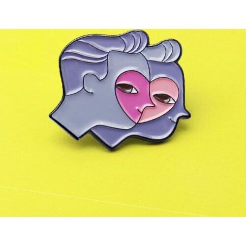 Men and women Side face heart-shaped Lapel Pin Close lovers Fashion Badge Jewelry gifts for boys and girls