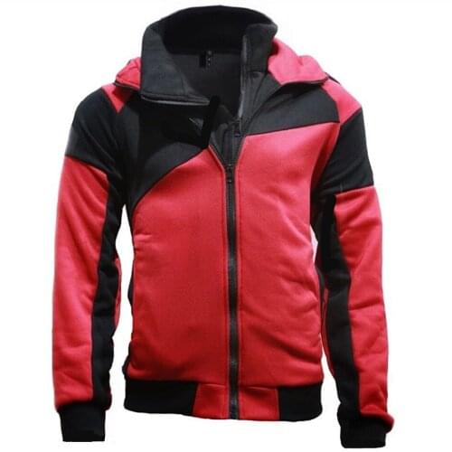 2021 New Type Mens Hoodie Zip Up Hoodie Color Block Hooded Casual Hoodies Sweatshirts Blue White Red