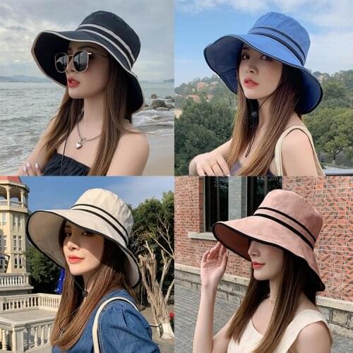 K154 Womens Bucket Hat Panama 2021 Fashion Womens Summer Hat Stripe Panama Sun Protection Fishermans Hats Sun Visor Cap Beach