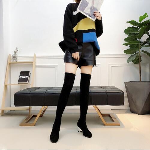 Sexy Slim Fit Elastic Flock Over The Knee Boots Women shoes 2019 Autumn Winter ladies high heel Long Thigh High botas