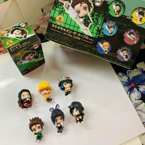 60PCS Kimetsu no Yaiba Slayer Nezuko Tanjirou Zenitsu Inosuke Kochou Shinobu 3.5CM Figures Cable Protector For Android PVC Toys