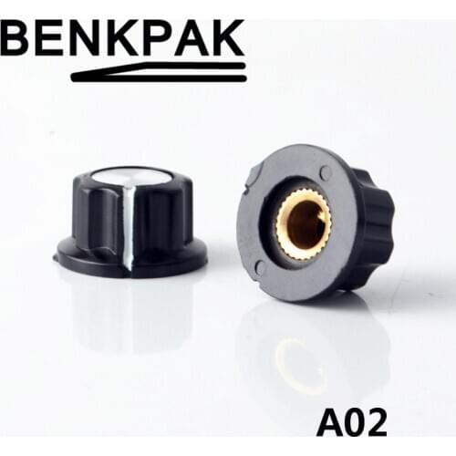 5pcs Knob A02 For Standard Ports Black Diameter 23mm Height 12mm Hole Diameter 6mm For Potentiometer